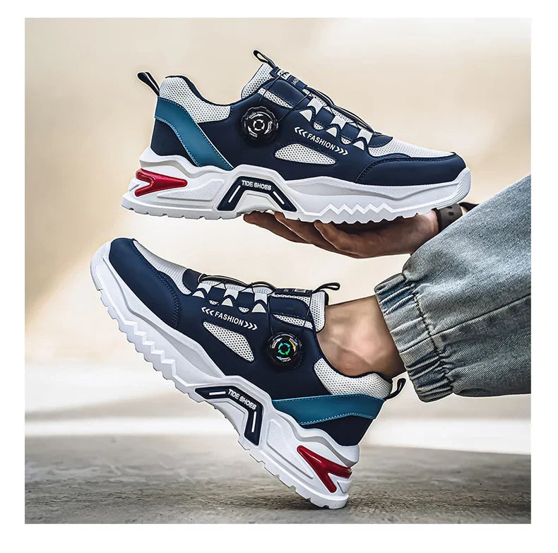 Men's Korean rotating buckle fashion casual sports shoes four season soft soled non slip outdoor running shoes student sneakers