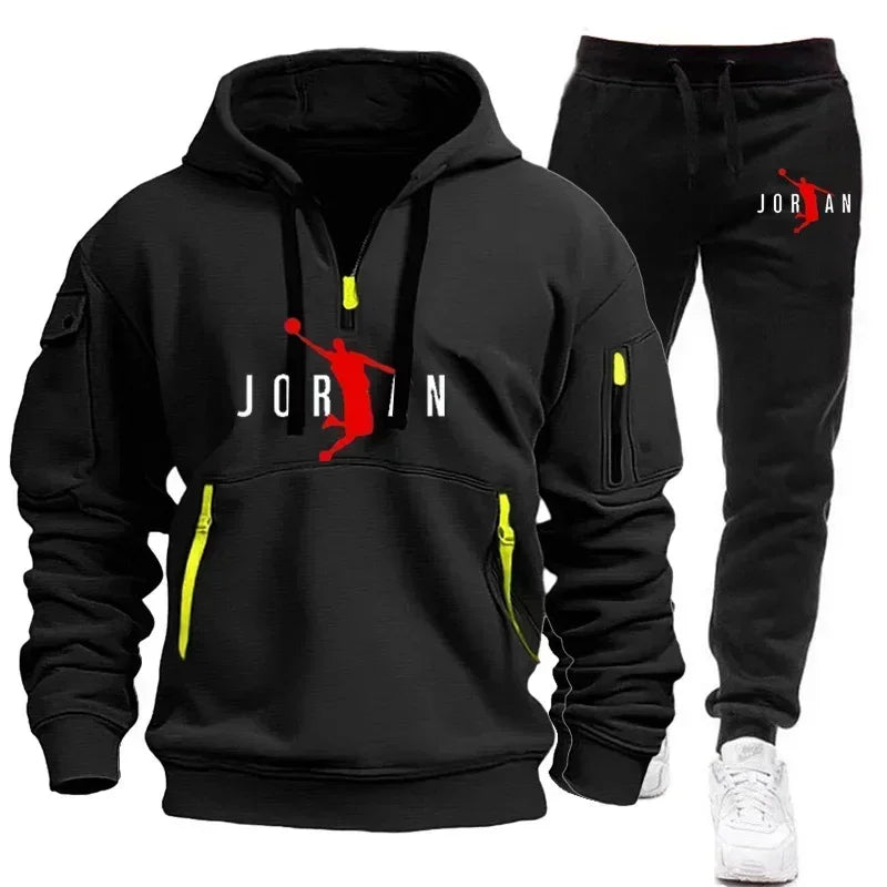 2025 Men's sports brand sweatshirt and hoodie 2-piece set, wool men's hip-hop sweatshirt, men's hoodie, casual sportswear set