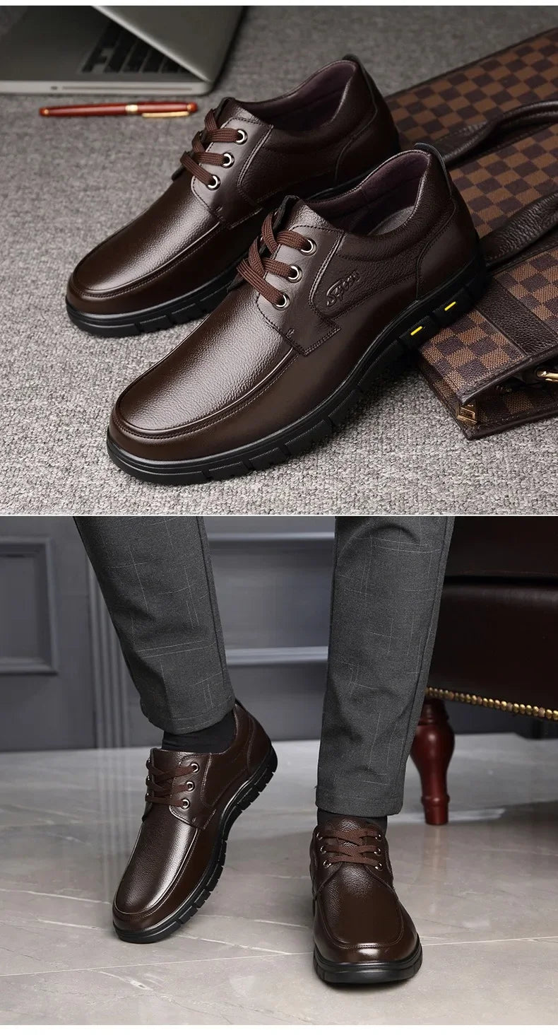 Men PU leather Casual Shoes Soft Sole Lace-up Luxury Brand Middle-aged Old Man Dad Lightweight Loafers Shoes  Zapatillas