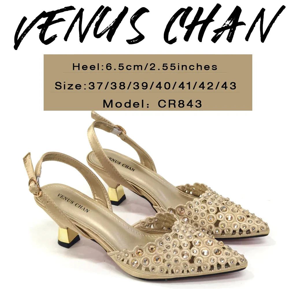 High Heel Gold Color Atmospheric Luxury Pattern With Rhinestones Party Ladies Shoes