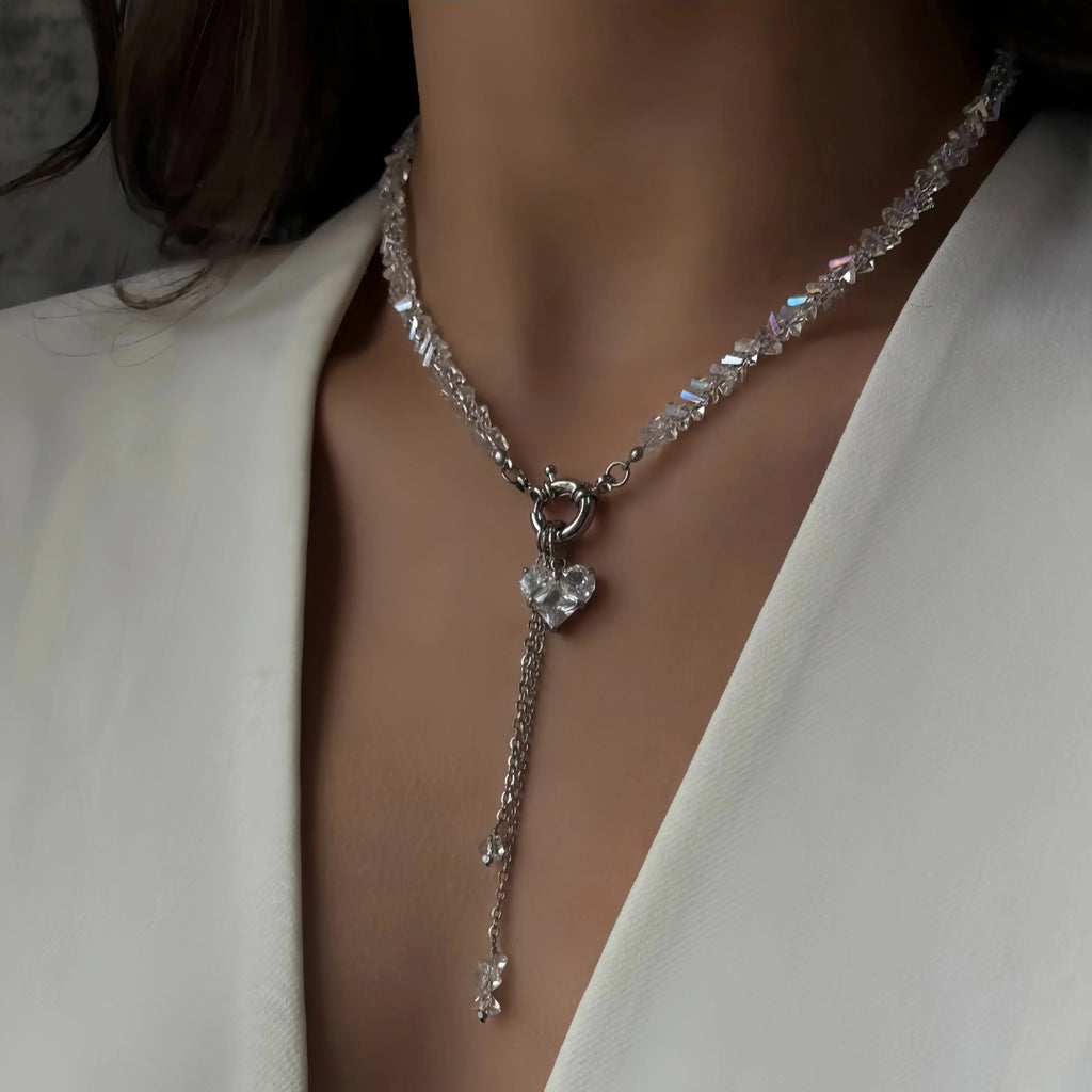 Fashion Vintage Black Geometric Crystal Chain Zircon crystal Heart-shaped Pendant Necklace For Women Female Boho Jewelry Neelry
