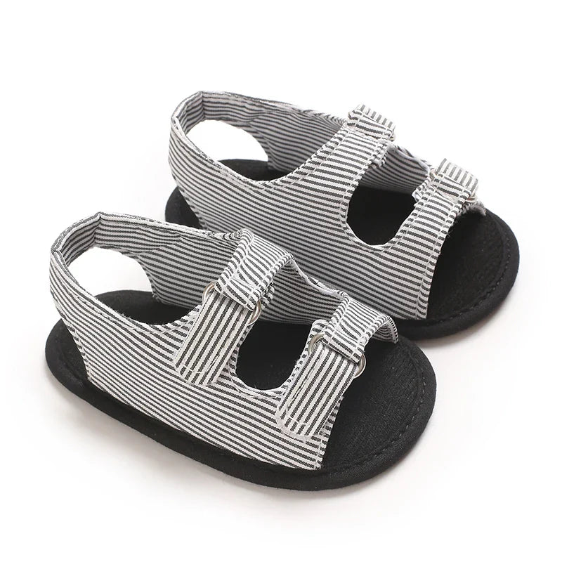Baby's First Step Sandals 0-1 Year Old Boy Striped Soft Soled Sandals Breathable and Non Slip Frst Pair Of Walking Shoes