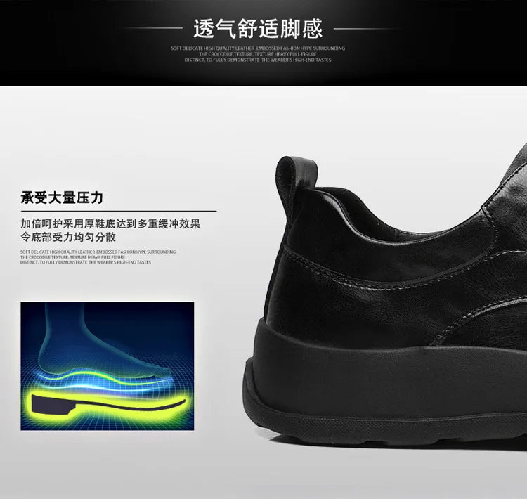 Spring New Designer Business Casual Shoes for Men Black Genuine Leather Shoes Male British Style Soft Sole Fashion Shoe Man