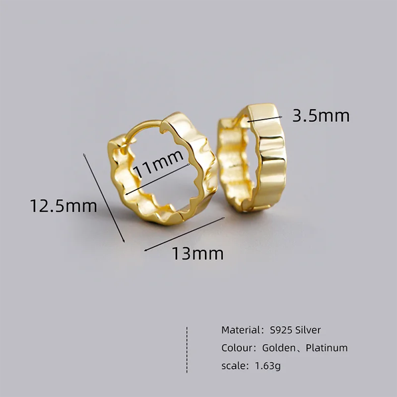 925 Sterling Silver Minimalist Statement Waves Huggies Hoop Earrisngs for Women Fashion French Charms Jewelry Ear Buckle