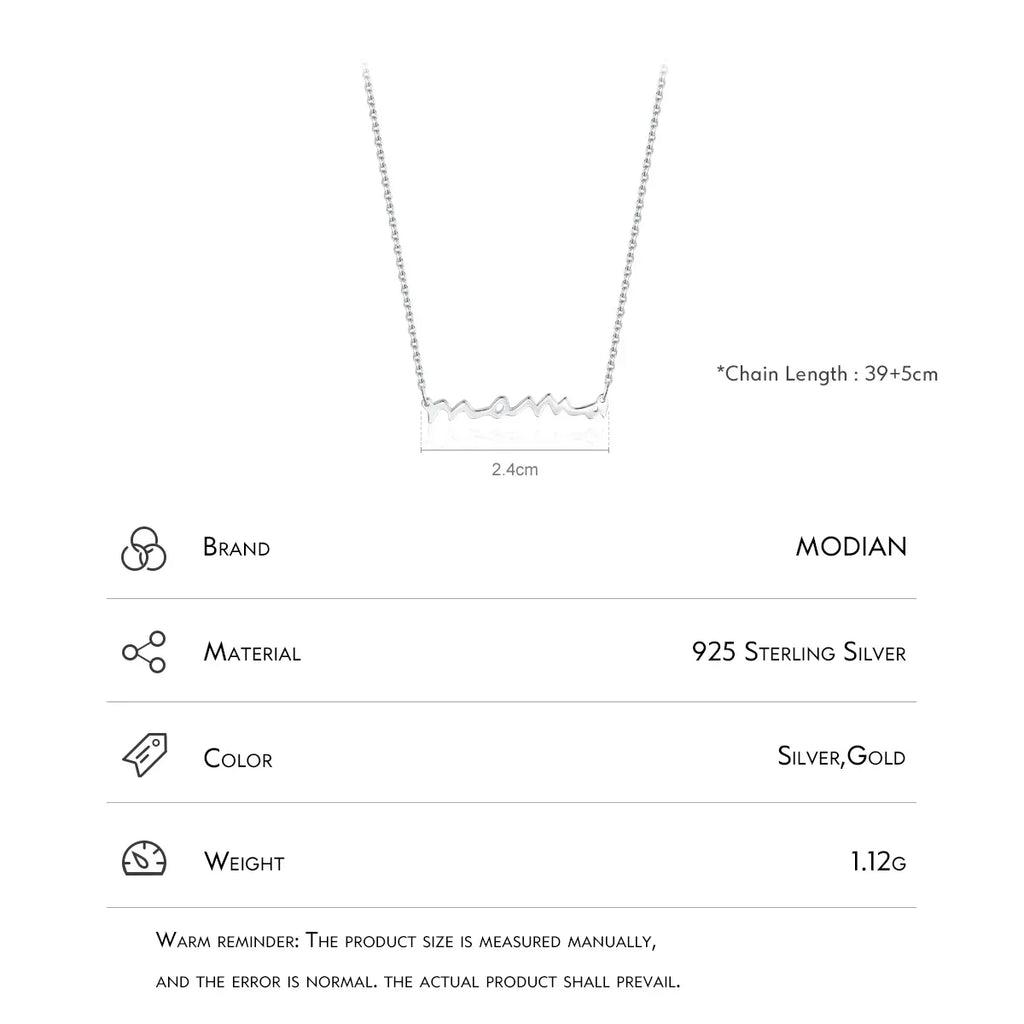 Classic Design 925 Sterling Silver Letter Mama Pendant Necklace For Women Mom Mama Mother's Day birthday Christmas Gift
