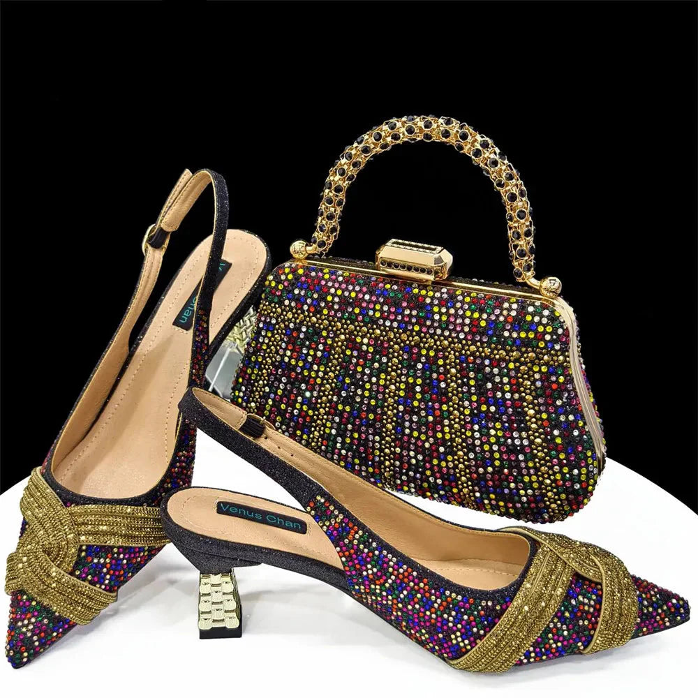 Black Hollow Design With Pointed Shoes And Fashion Three-Dimensional Bag