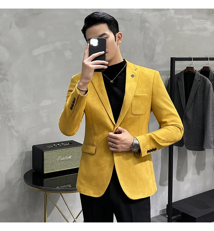 Plus Size 4XL-M Autumn Deerskin Velvet Jackets Blazer 6 Color Men Business Slim Blazers Hommes Casual Wedding Tuxedo Suit Coat