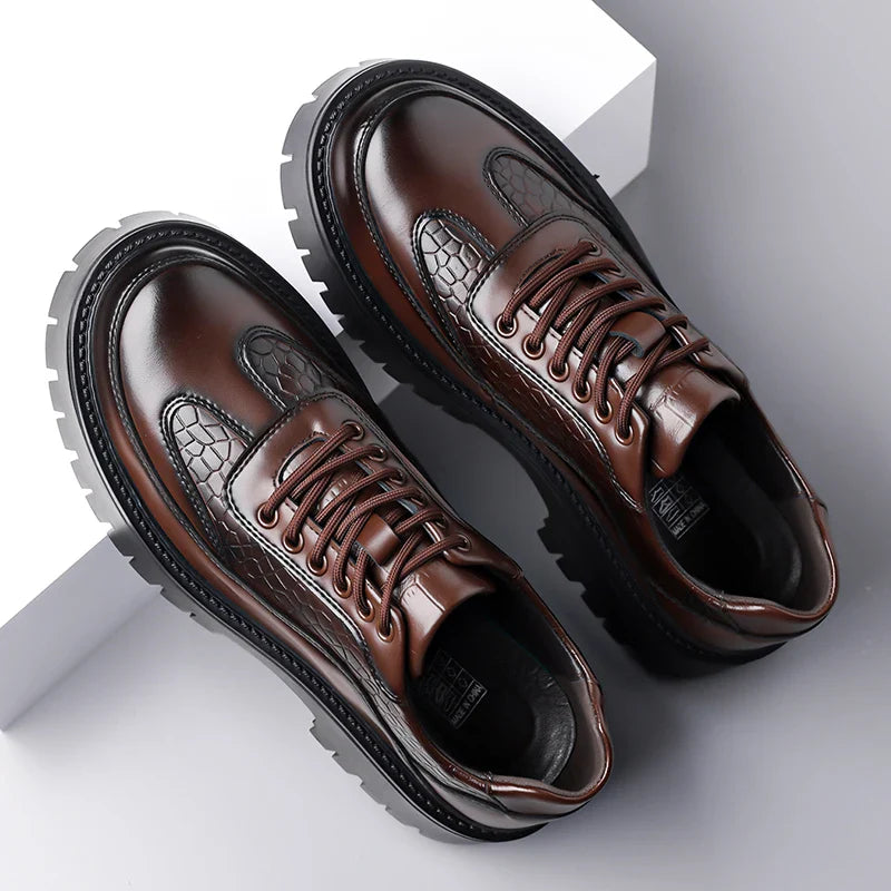 Retro Brown Men's Banquet Leather Shoes Thick Soled Wear-resistant Work Shoes2025 Classic Brand Men's Business Dress Shoes
