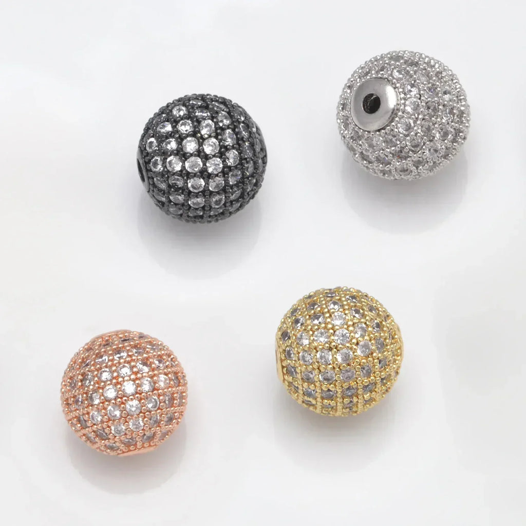 Beads for Jewelry Making Gold Silver Color Accessories Paved Zircon Spacer Bead String Beaded Diy Necklace Bracelet Chain Charms