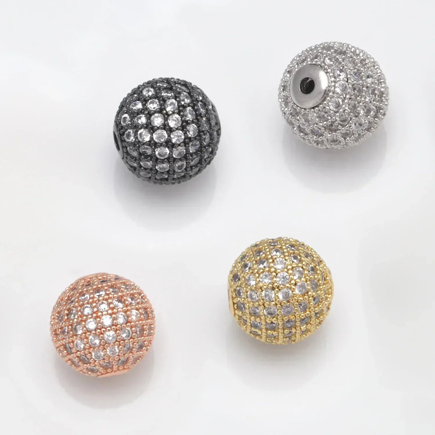 Beads for Jewelry Making Gold Silver Color Accessories Paved Zircon Spacer Bead String Beaded Diy Necklace Bracelet Chain Charms