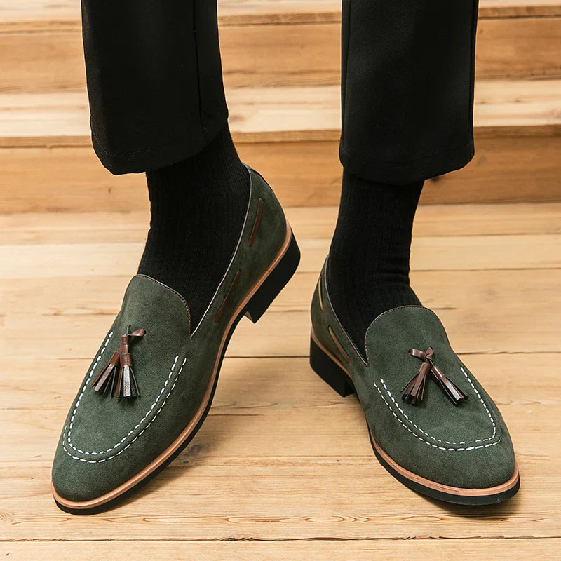 Korean version of the trend of British leather shoes men's frosted leather loafers casual fringe breathable slip-on beans