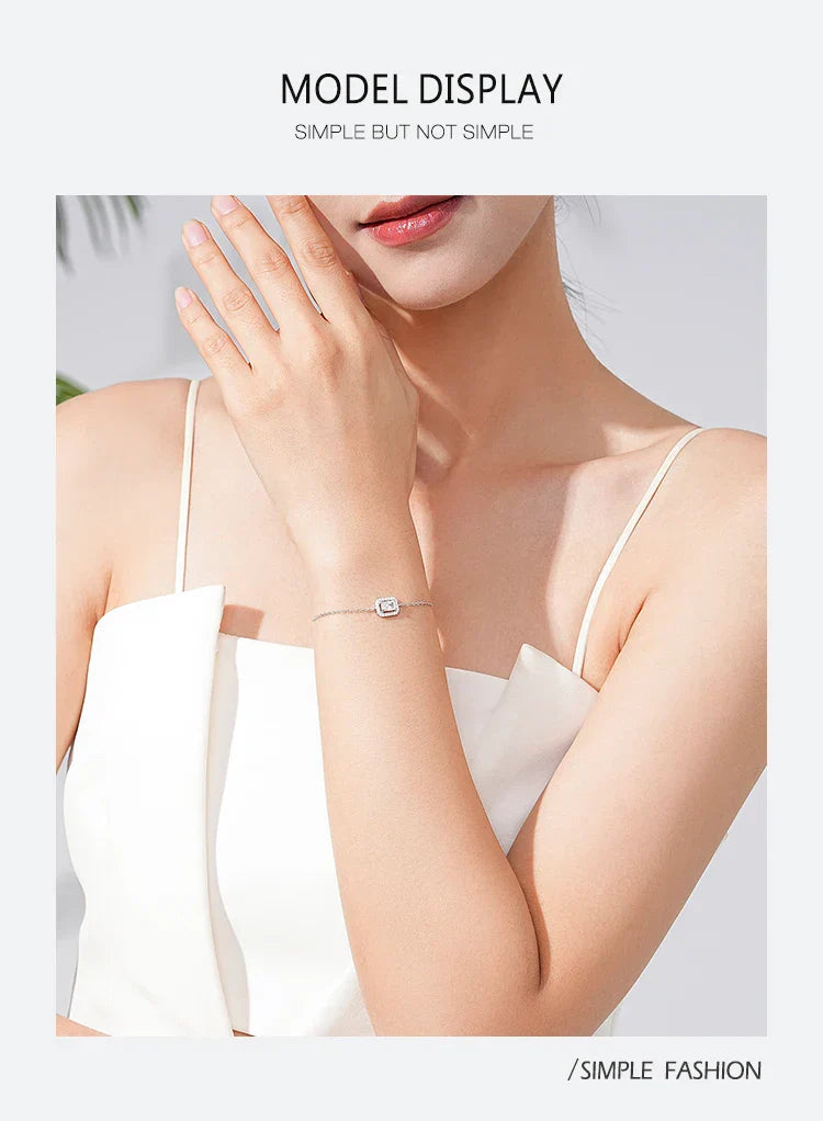 925 Sterling Silver Luxury Dazzling Rectangle1Ct Zirconia Link Chain Charm Bracelet For Women Wedding Engagement Jewelry