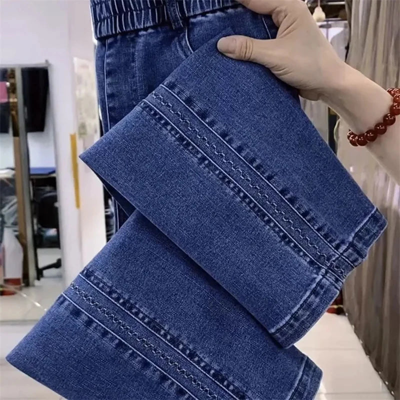 جينز نسائي بخصر مطاطي مرتفع