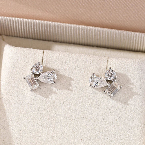 2.4CT 3.6CT D Color Full Moissanite Stud Earrings for Women Girls 3 Gems Dainty Jewelry Lab Diamond S925 Sterling Silver