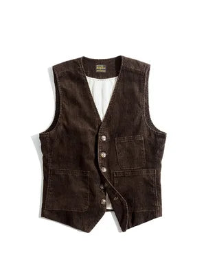 Vintage Corduroy Vests Casual French Workwear Hunting Field Waistcoat Cords Outdoor Coats Men's Clothing for Spring Fall
