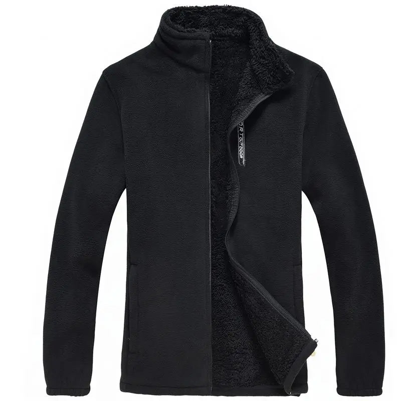 Men's Fleece Zip Up Outerwear Zipper Fleece-lined Stand Collar Thickened Outdoor Jacket Windproof Polar Fleece Coldproof Jackets