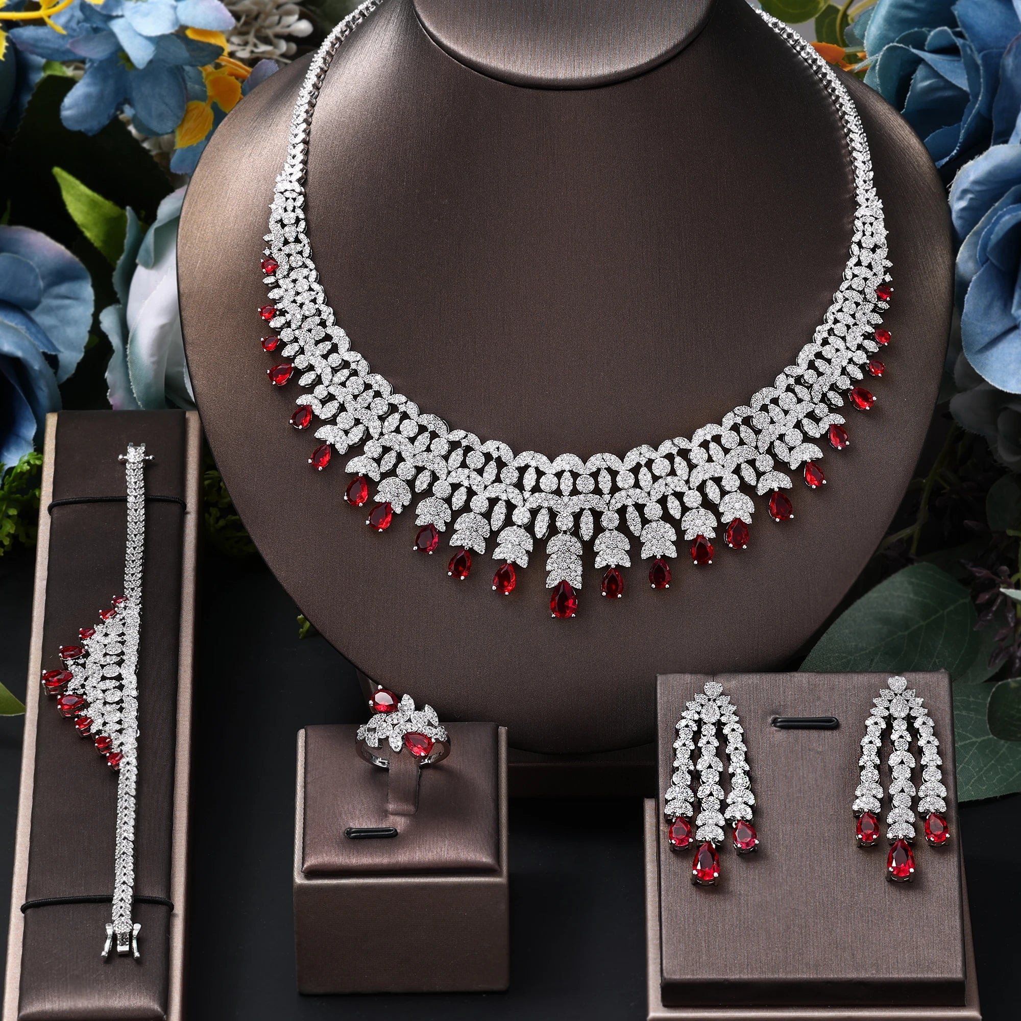 Famous Tassel Necklace Earrings Set Cubic Zircon Jewelry Set Dubai Bridal Jewelry Sets Wedding Party Gift Brides Accessories