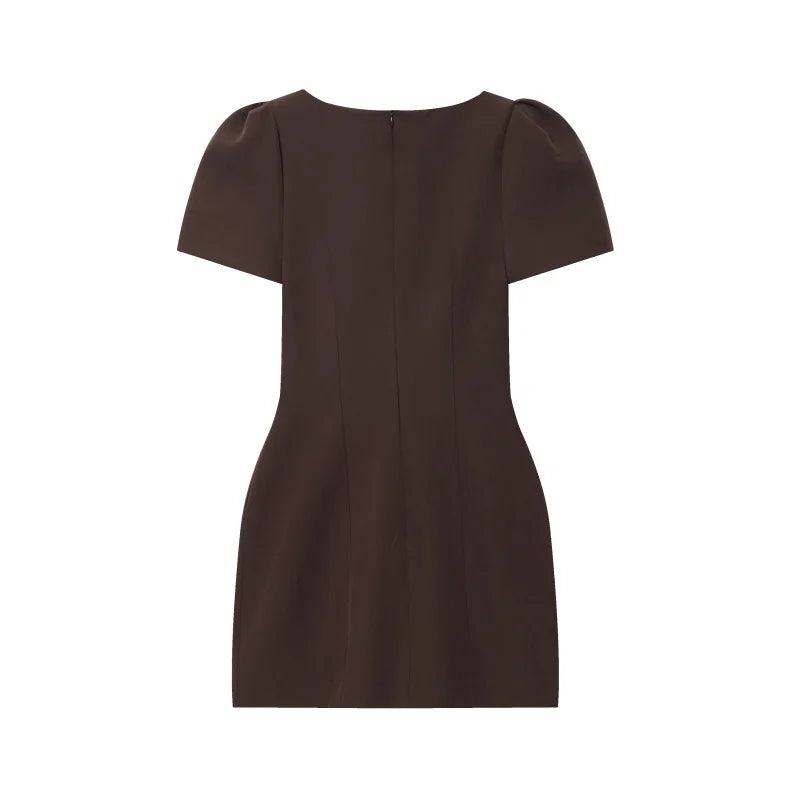 2025 women's new products are elegant and stylish Short dress with a boat neck and short sleeves with pleats  black dress
