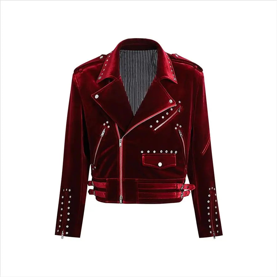 Spring Autumn Cool Short Soft Velvet Moto & Biker Jacket Men Zipper Elegant Chic Stylish Luxury Designer Emo Clothes
