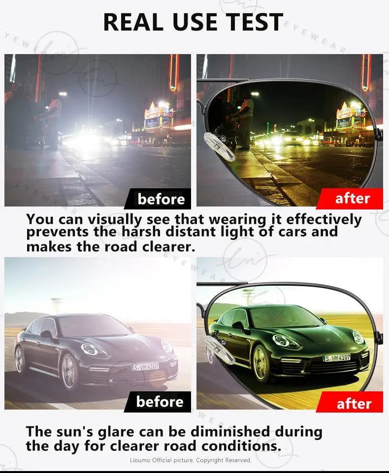 Aviation Photochromic Day Night Vison Sunglasses Men Polarized Fashion Sun Glasses Women Safe Driving Anti-Glare UV400