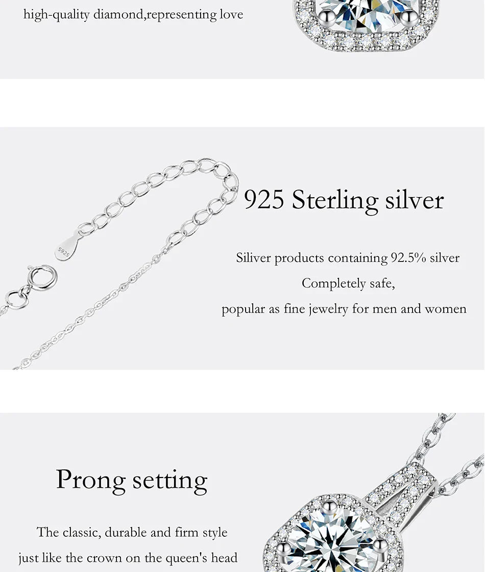 1-2CT Moissanite Necklace for Women S925 Silver Square Design Laboratory Diamond Pendant Luxurious Wedding Jewelry