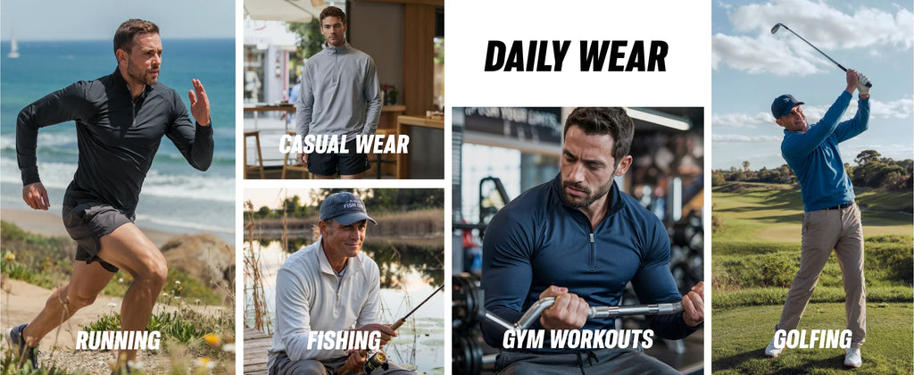 Mens Sun Protection UPF 50+ Long Sleeve Shirt Quarter Zip Pullover Quick Dry Lightweight Fishing Running Rash Guard