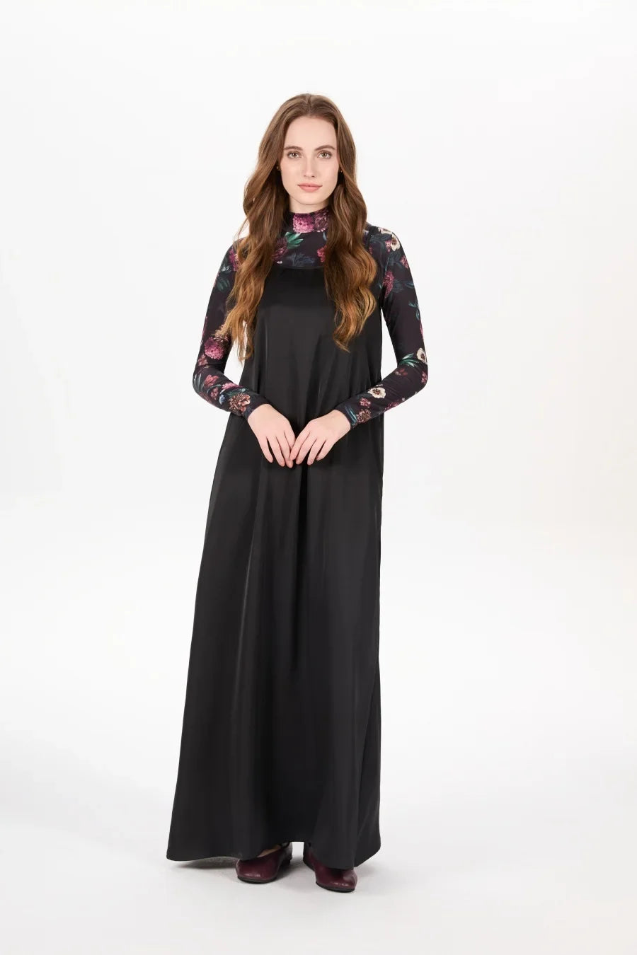 AW25 woman clothing mockneck + elegance slip satin dress matching look adjustable maxi floor length lady wear