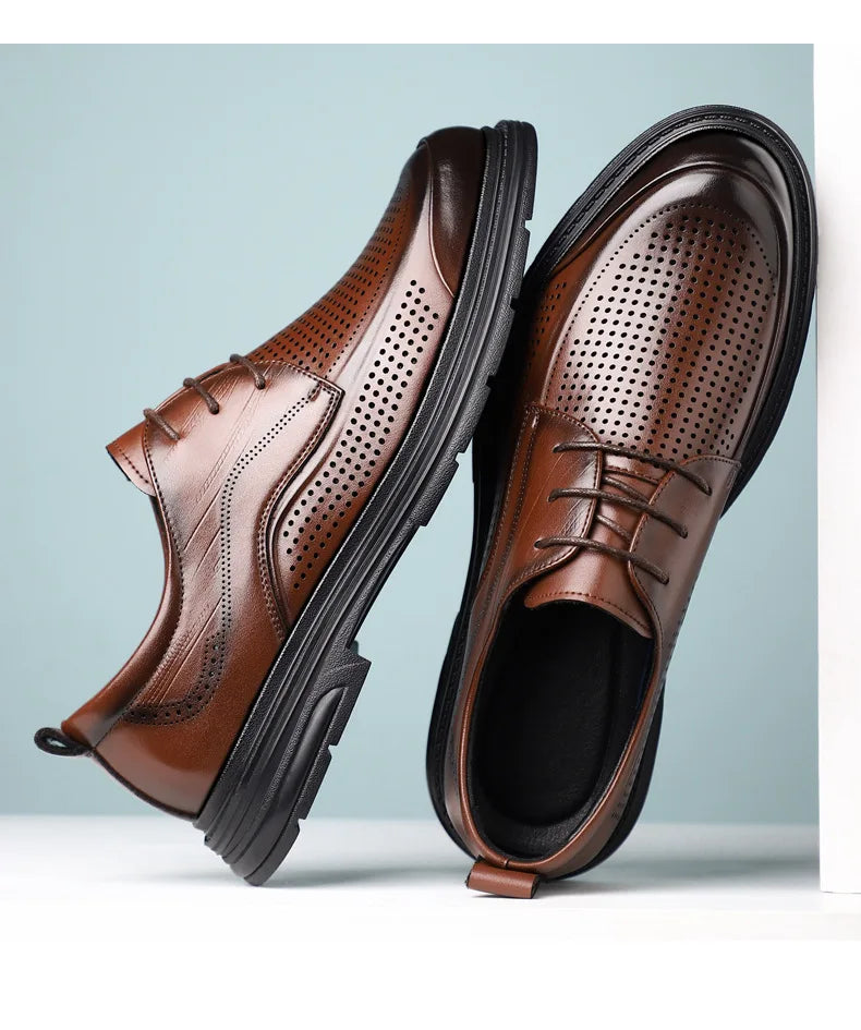 2026 New Men's Breathable Hollow Out Leather Oxford Shoes Formal Business Dress Shoes for Man Summer Autumn Platform Shoe Male