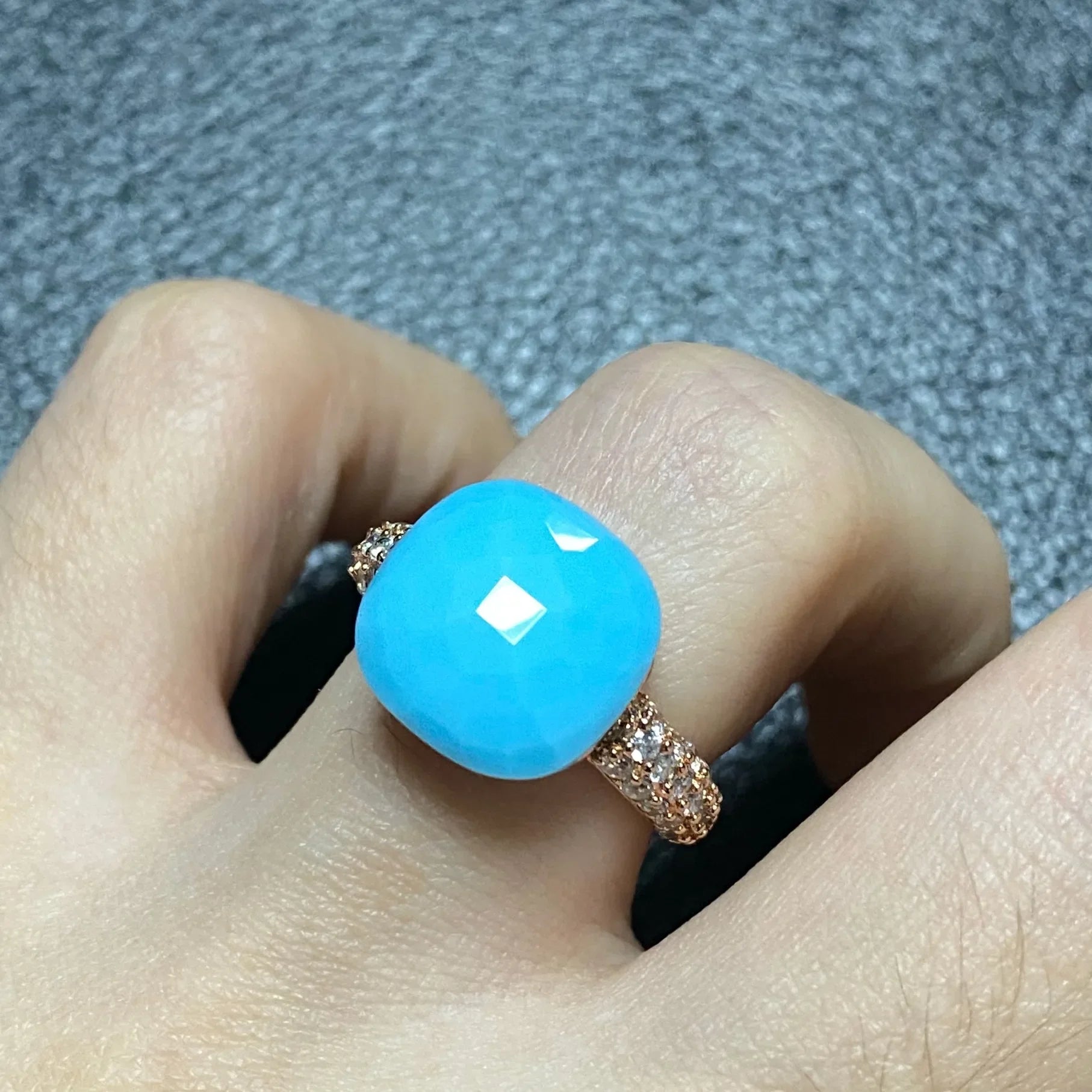 Original Design Pink Crystal Zircon Ring Candy Style Flat Ring for Women Wedding Party Fashion Jewelry Gift