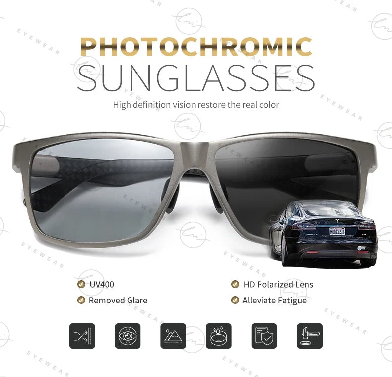 High Quality Carbon Fiber Sunglasses Polarized Man Photochromic Sun Glasses Woman Anti-glare Chameleon Goggle zonnebril