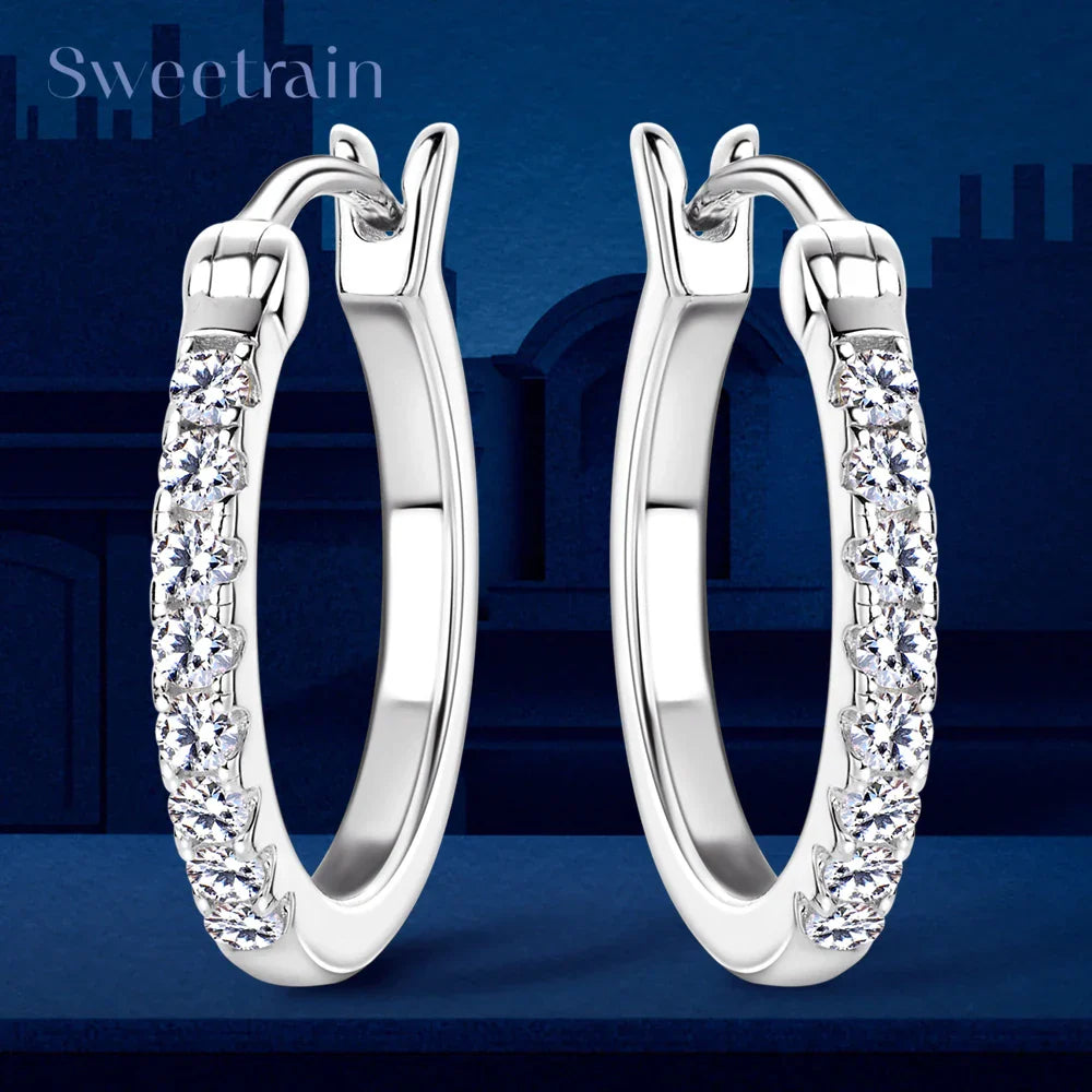 Hoops 1.8mm Moissanite Earrings For Women Real 925 Sterling Sliver Plated Yellow Gold Hoop Earring Fine Jewelry Christmas Gifts