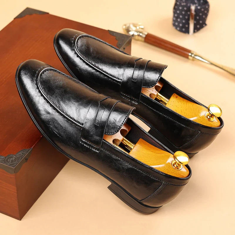 Italian Men High Quality Casual Leather Loafers Casual Business Office Shoes Comfy Outdoor Slip On Flats Fashion Driving Shoes