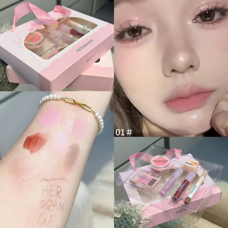 6Pcs Mini Makeup Set Lip Gloss Lip Tint Eyeliner Blush Eyeshadow Waterproof Long Lasting