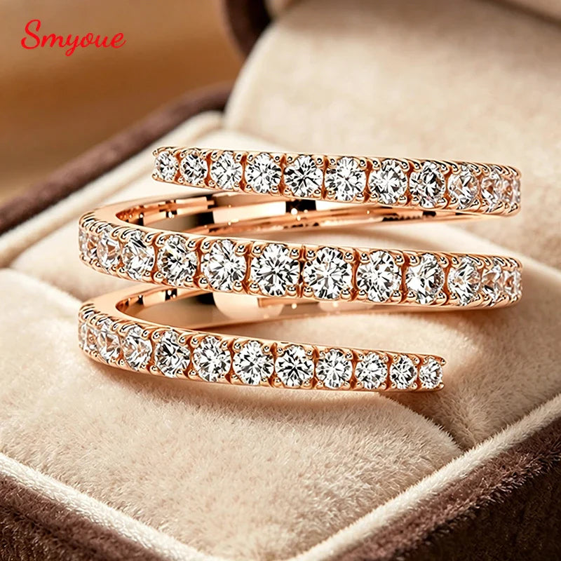 Gradient Gems Full Moissanite Rings for Women Open Stackable Ring Engagement D Vvs1 S925 Sterling Silver Promise Band