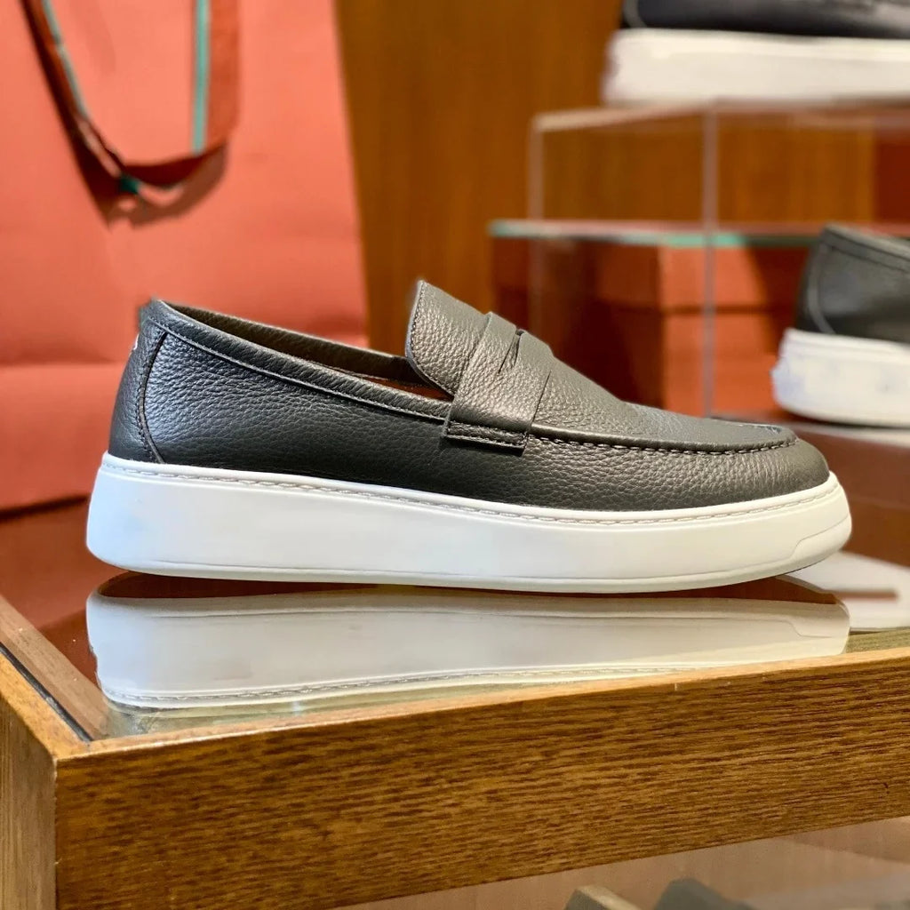 2026 New Men Genuine Grain Leather Penny Loafers Slip On Platform Non Slip Soft Sole Business Casual Driving Daily Walking Shoes