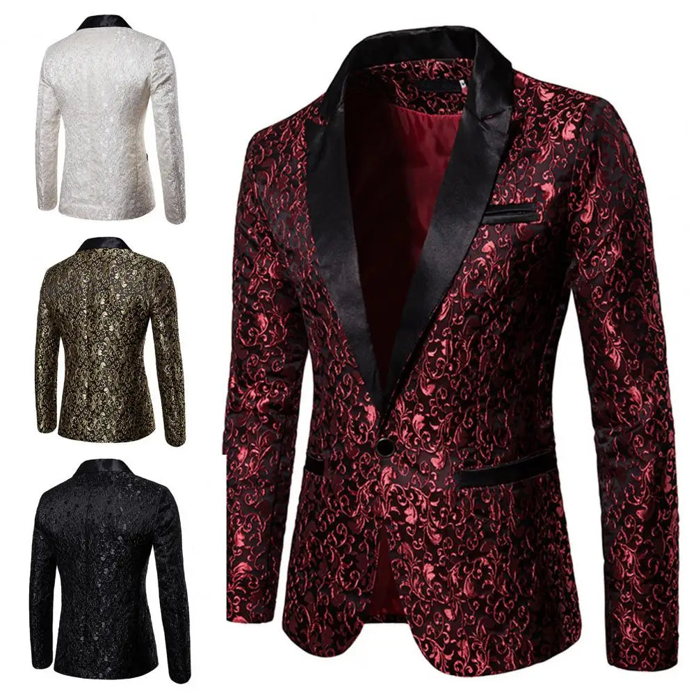 Luxury Men Jacquard Single Button Slim Fit Turndown Collar High Quality Wedding Banquet Men Jacket Coat