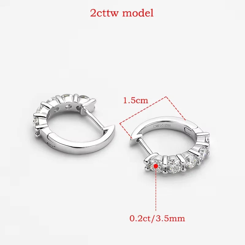 18k 3cttw Moissanite Hoop Earring for Women 4mm Stones D Color Sparkling Created Diamond Earring 100% 925 Sterling Silver