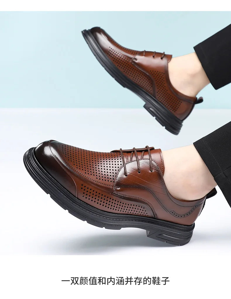 2026 New Men's Breathable Hollow Out Leather Oxford Shoes Formal Business Dress Shoes for Man Summer Autumn Platform Shoe Male
