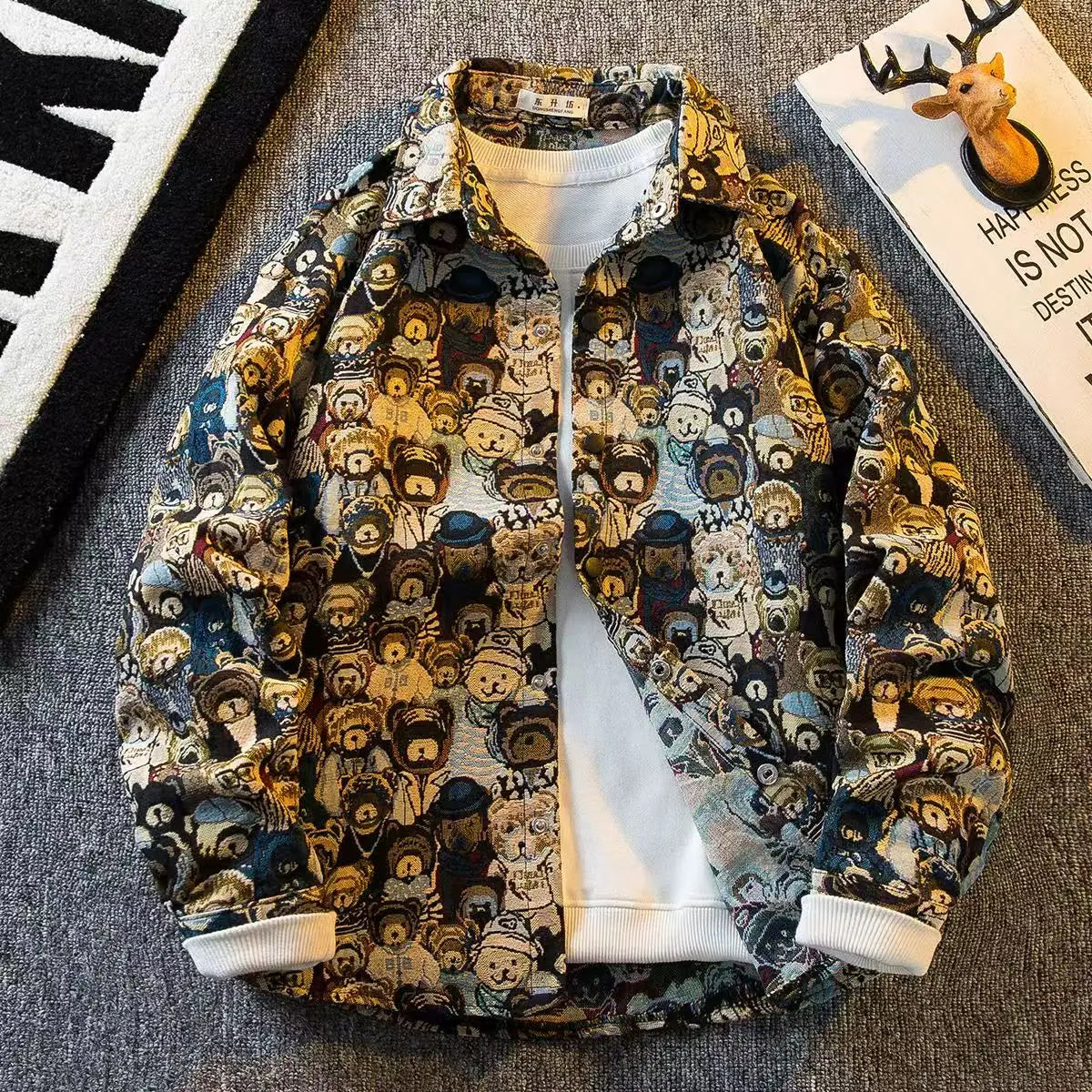 2025 spring Men's doodle Camouflage Men Jacket Loose Turn Down Collar Cargo Lapel Coat printing fashion jackets Outerwear male