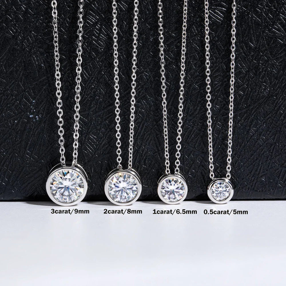 0.5/1/2/3CT Round Bubble Moissanite Pendant Necklaces for Women 925 Silver Bezel Set Solitaire Diamond Necklace with Certificate