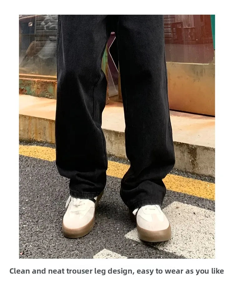 Men's Daily Casual American Korean Loose Jeans Spring Summer Fashion Street Style Retro Straight Wide Leg Y2K Jeans Denim Pants