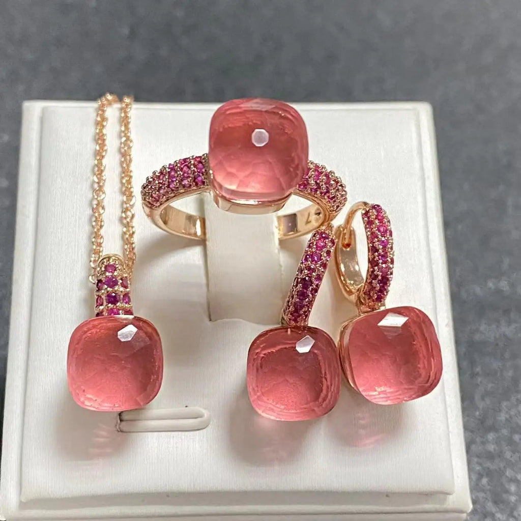 3Pcs/Set Women's Fashion Jewelry Gift Set - Rose Gold Plated Ring Earrings Necklace with Inlay Purple Zircon Crystal
