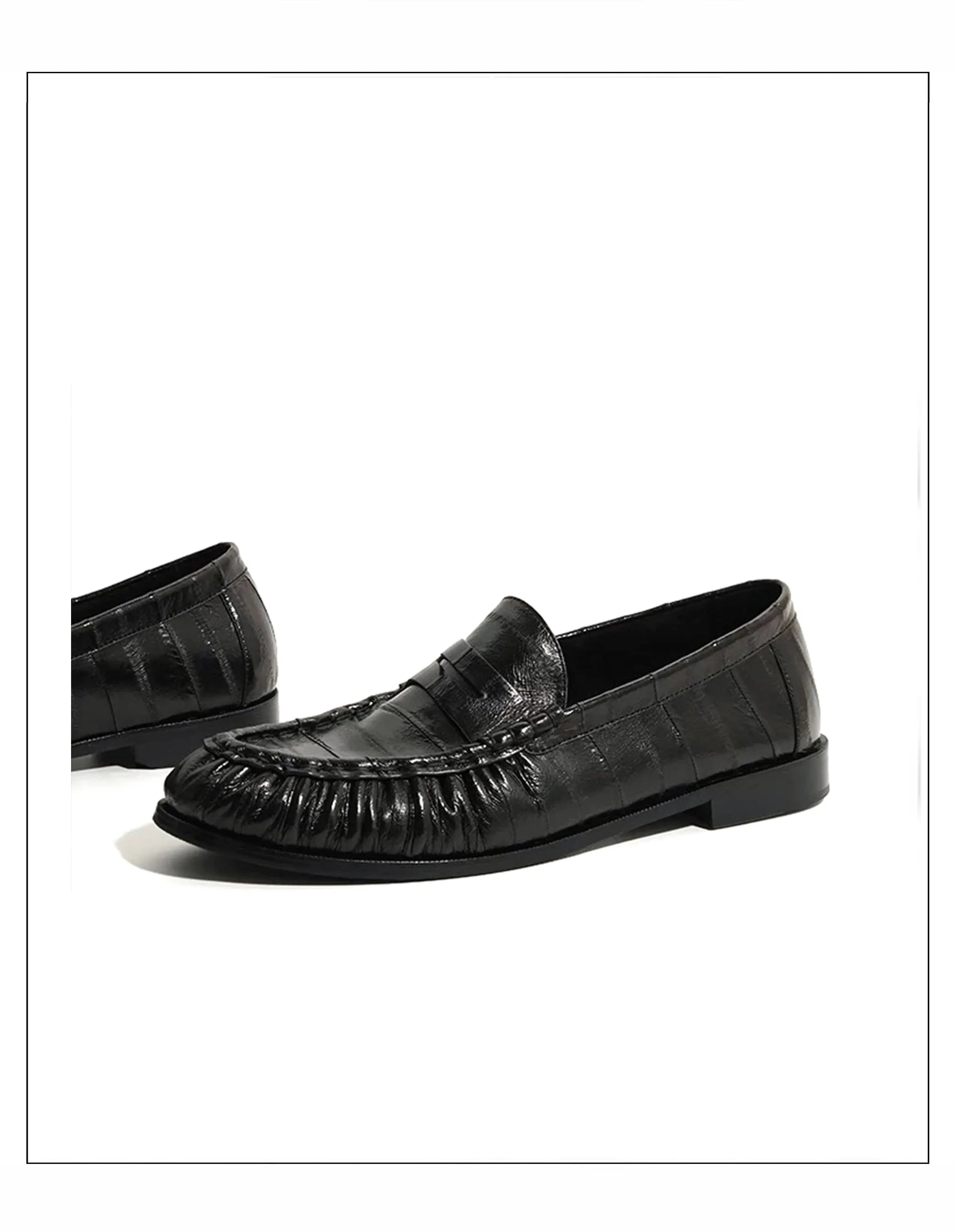 Loafers for men's eel skin pleated design a top layer cowhide slip in formal dress shoe suitable for casual work and commuting