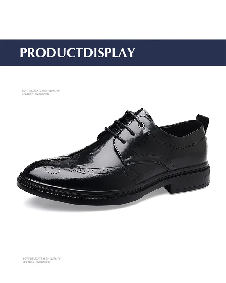2026 Spring Autumn New Brogue Shoes for Men Solid Color Leather Dress Shoes Male Fashion Business Casual Wedding Shoe Man