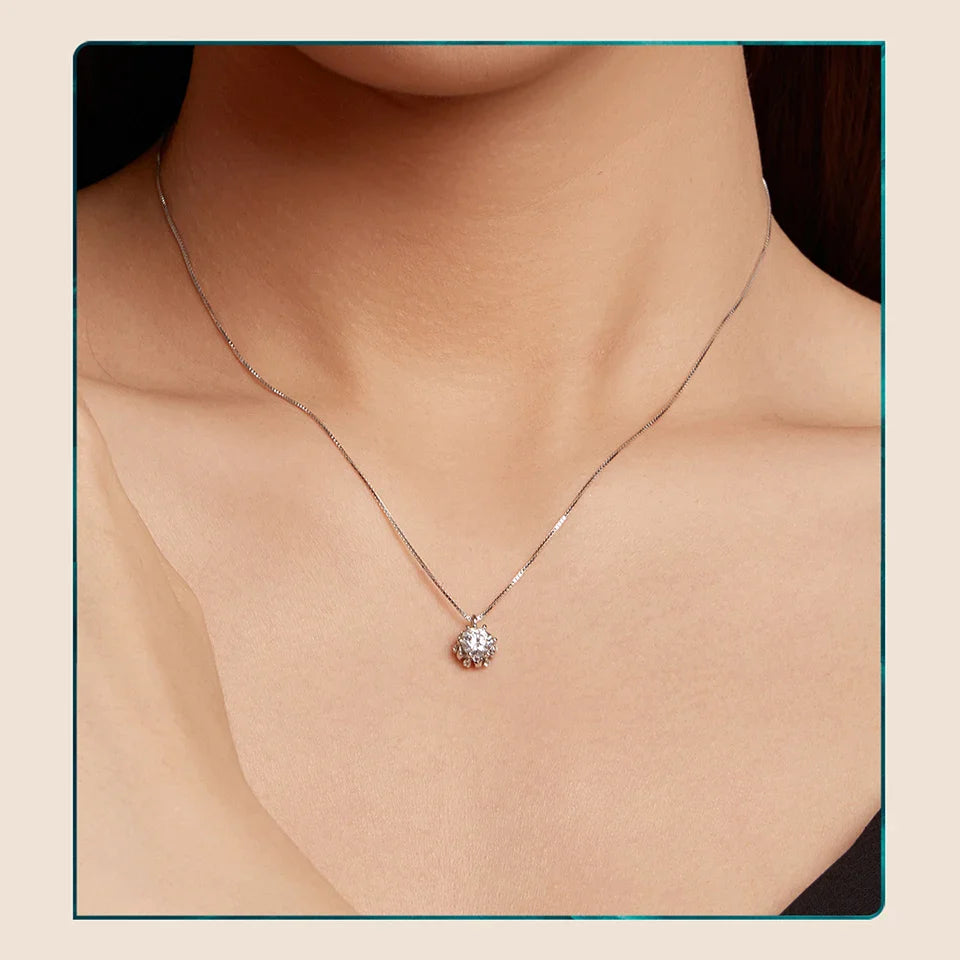 0.5CT Flower Buds Moissanite Necklace, 925 Sterling Silver Halo Pendant Necklace with Box Chain for Women Romantic Gift