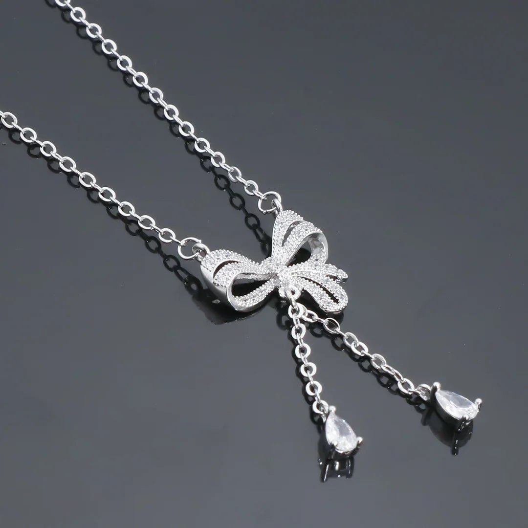 Delicate Women 24K Gold Plated Zircon Angel Wing Chain Pendant Necklace