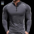 Men Long Sleeve Stand Collar Zipper T-shirt Gym Running Training Fitness Bodybuilding Sport Top Quality Elastic Tight Tops Tees