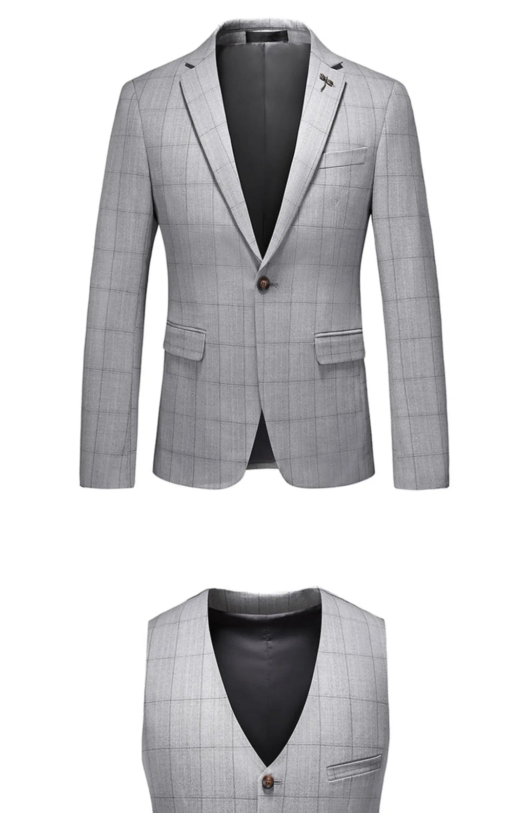 ( Jacket + Vest + Pants ) Fashion Boutique Plaid Mens Casual Business Suit Groom Wedding Dress Formal Slim Plaid Suit