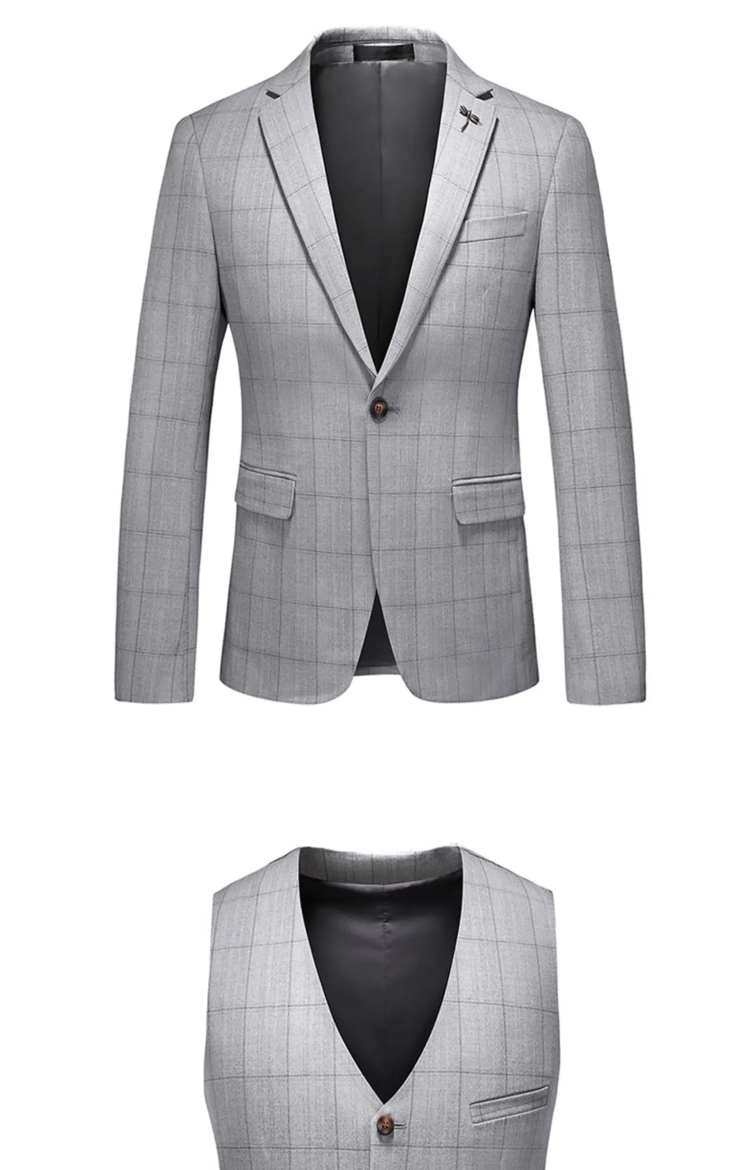 ( Jacket + Vest + Pants ) Fashion Boutique Plaid Mens Casual Business Suit Groom Wedding Dress Formal Slim Plaid Suit