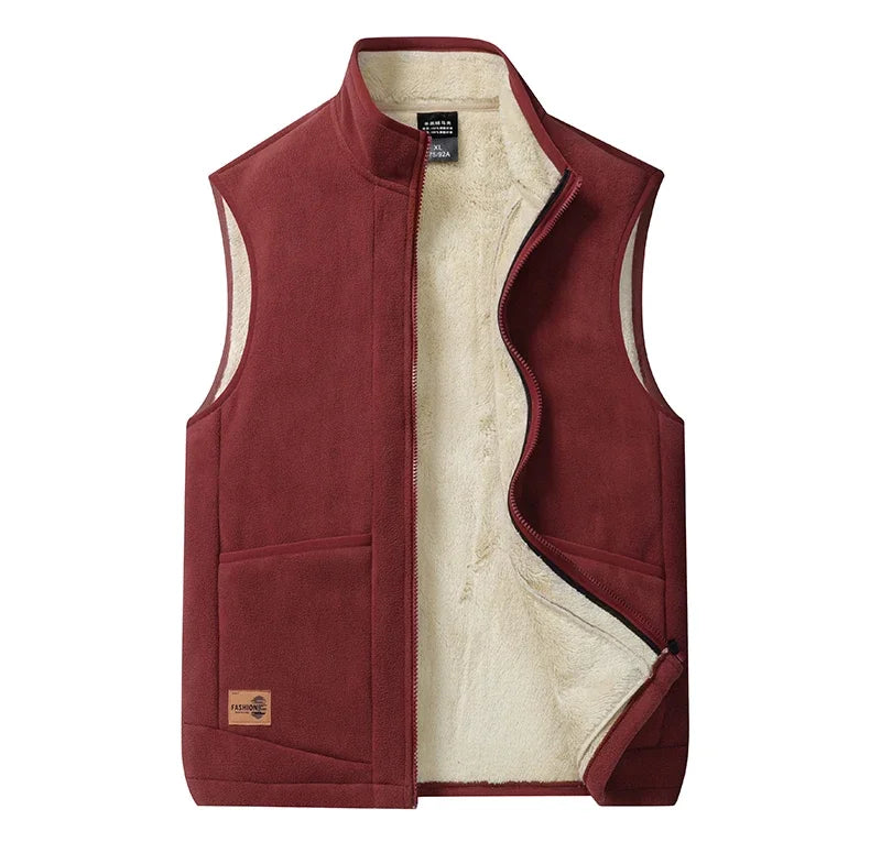 2024 Autumn and Winter Lambswool Vests Men New Warm Padded Stand-up Collar Large Size Casual Versatile Trend Jacket Shoulders